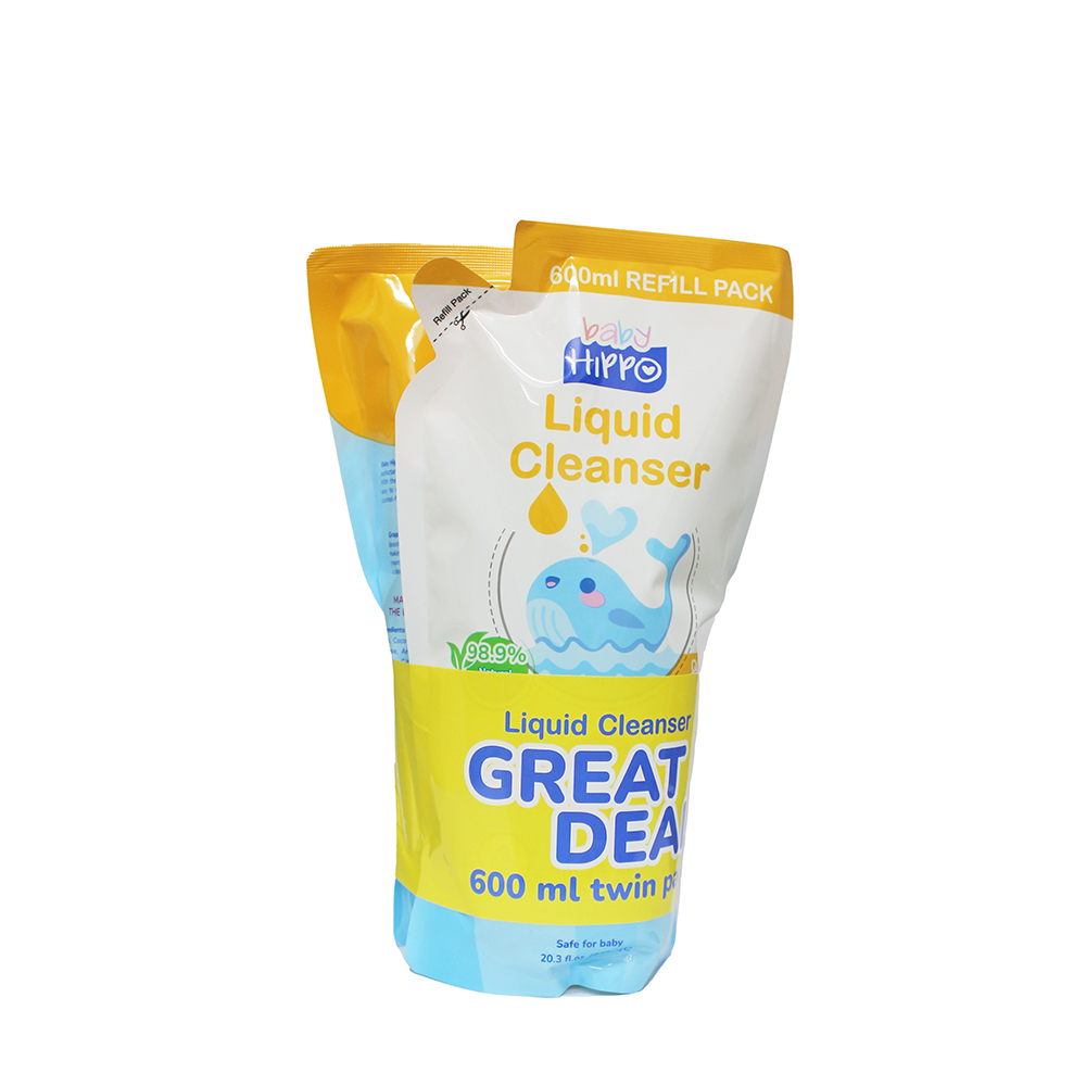 Baby Hippo Liquid Cleanser Refill TWIN Pack 600ml - Orange