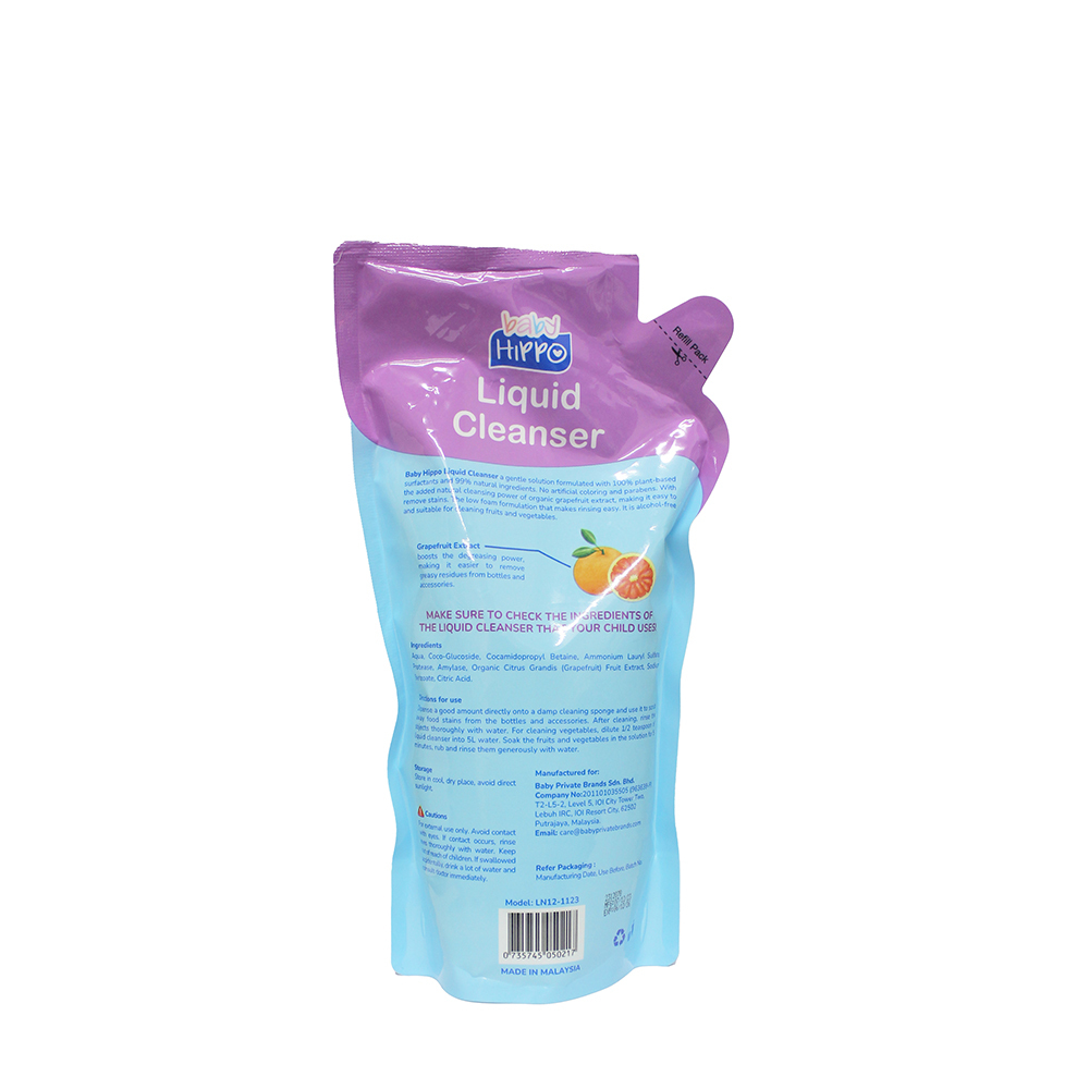 Baby Hippo Liquid Cleanser Refill Pack 600ml - Unscented