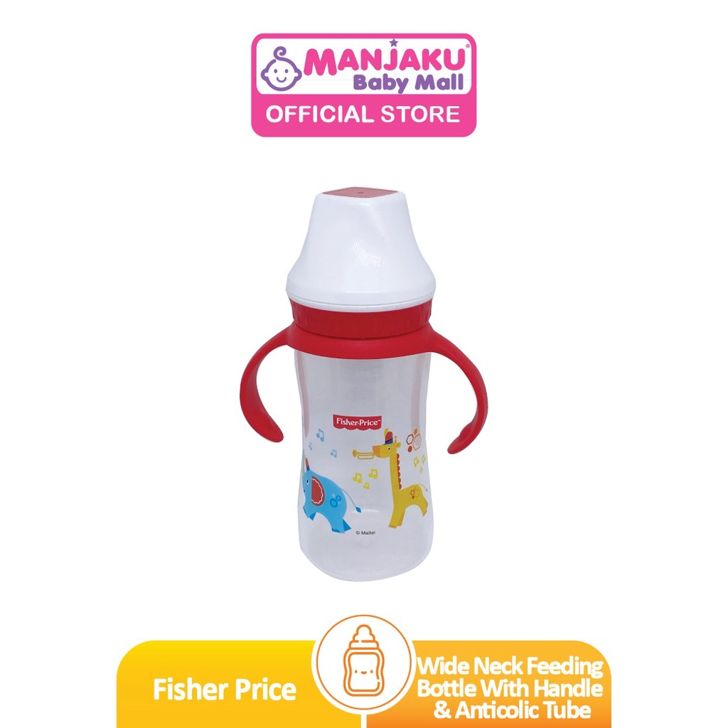 Fisher Price PP Wide Neck Feeding Bottle With Handle & Anticolic Tube (12oz) - Assorted Color