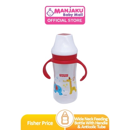 Fisher Price PP Wide Neck Feeding Bottle With Handle & Anticolic Tube (12oz) - Assorted Color