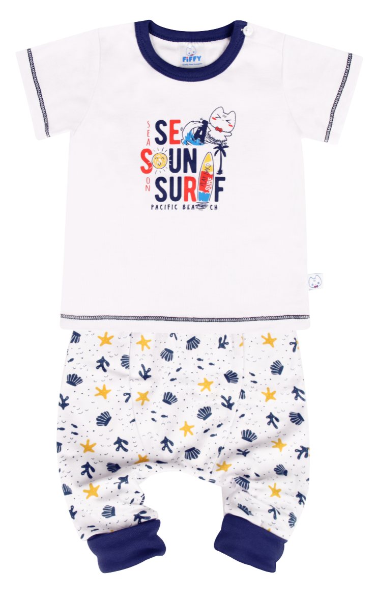 FIFFY Boy Basic Range Short Sleeve Vest + Long Pant Suit (1123002) - Dark Blue-0-3 Months