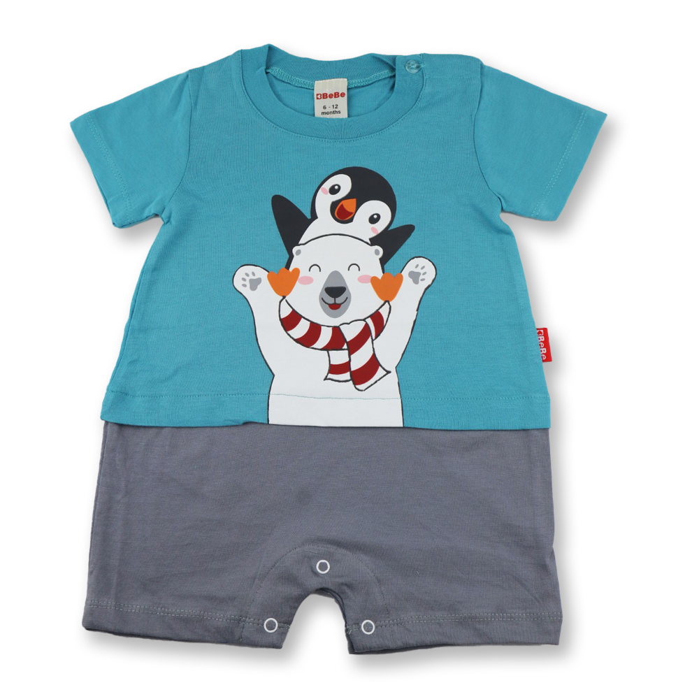 Bebe Round Neck Short Sleeve Romper (CBN23R085) - Blue