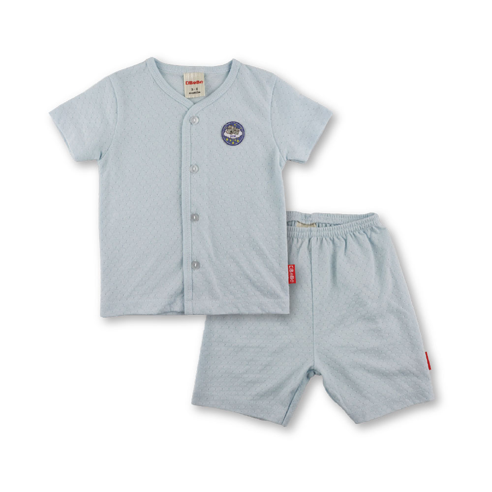 Bebe Front Opening Short Sleeve Tee with Bottom Pants (CBN23S074 - G) - Blue