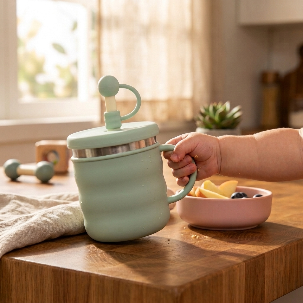 MOMMYMORA SILICONE AND STAINLESS STEEL BABY CUP WITH SILICONE STRAW