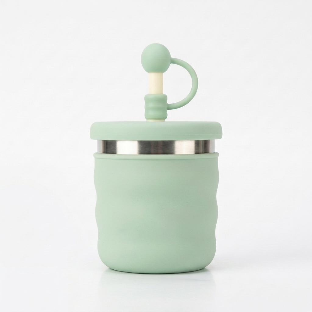 MOMMYMORA SILICONE AND STAINLESS STEEL BABY CUP WITH SILICONE STRAW