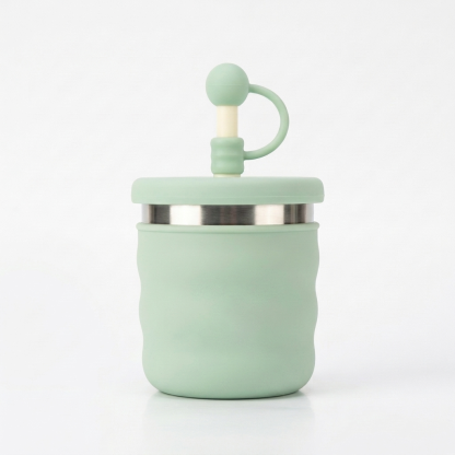 MOMMYMORA SILICONE AND STAINLESS STEEL BABY CUP WITH SILICONE STRAW