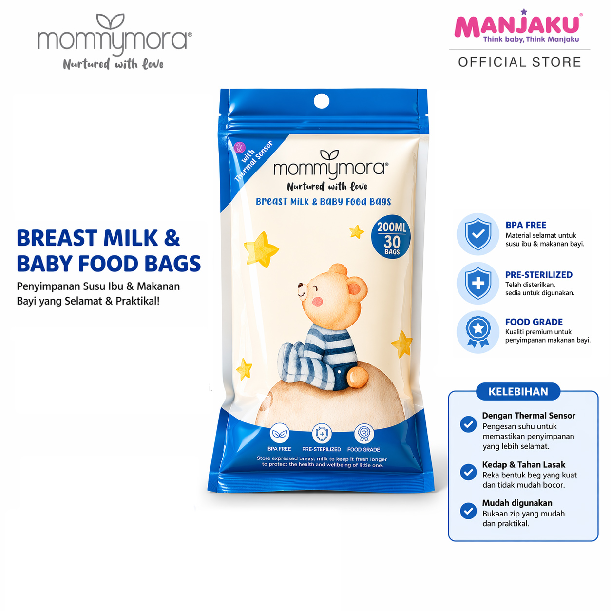 MOMMYMORA MILK STORAGE BAG WITH TEMPERATURE INDICATOR 30 PIEACES PER BAG