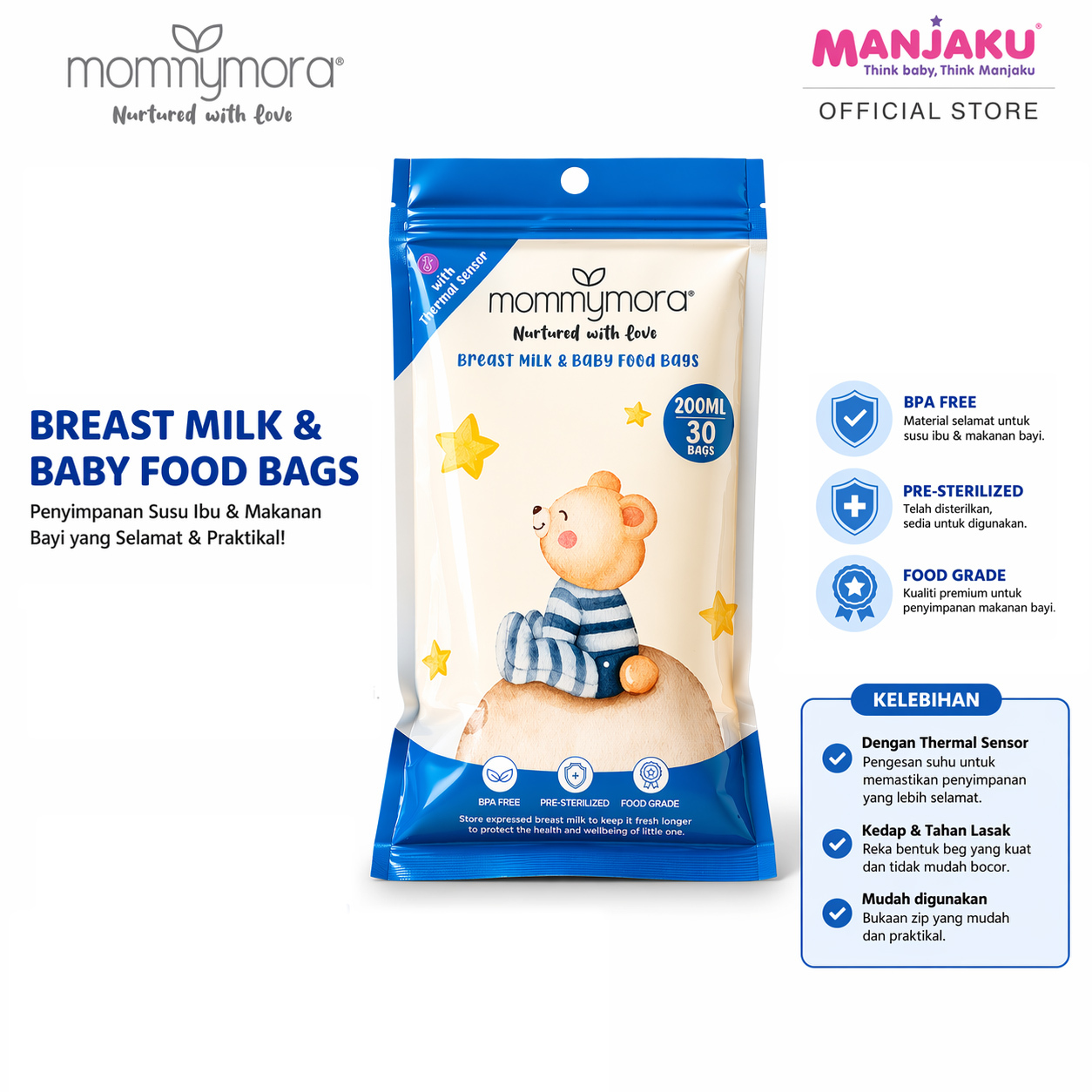 MOMMYMORA MILK STORAGE BAG WITH TEMPERATURE INDICATOR 30 PIEACES PER BAG