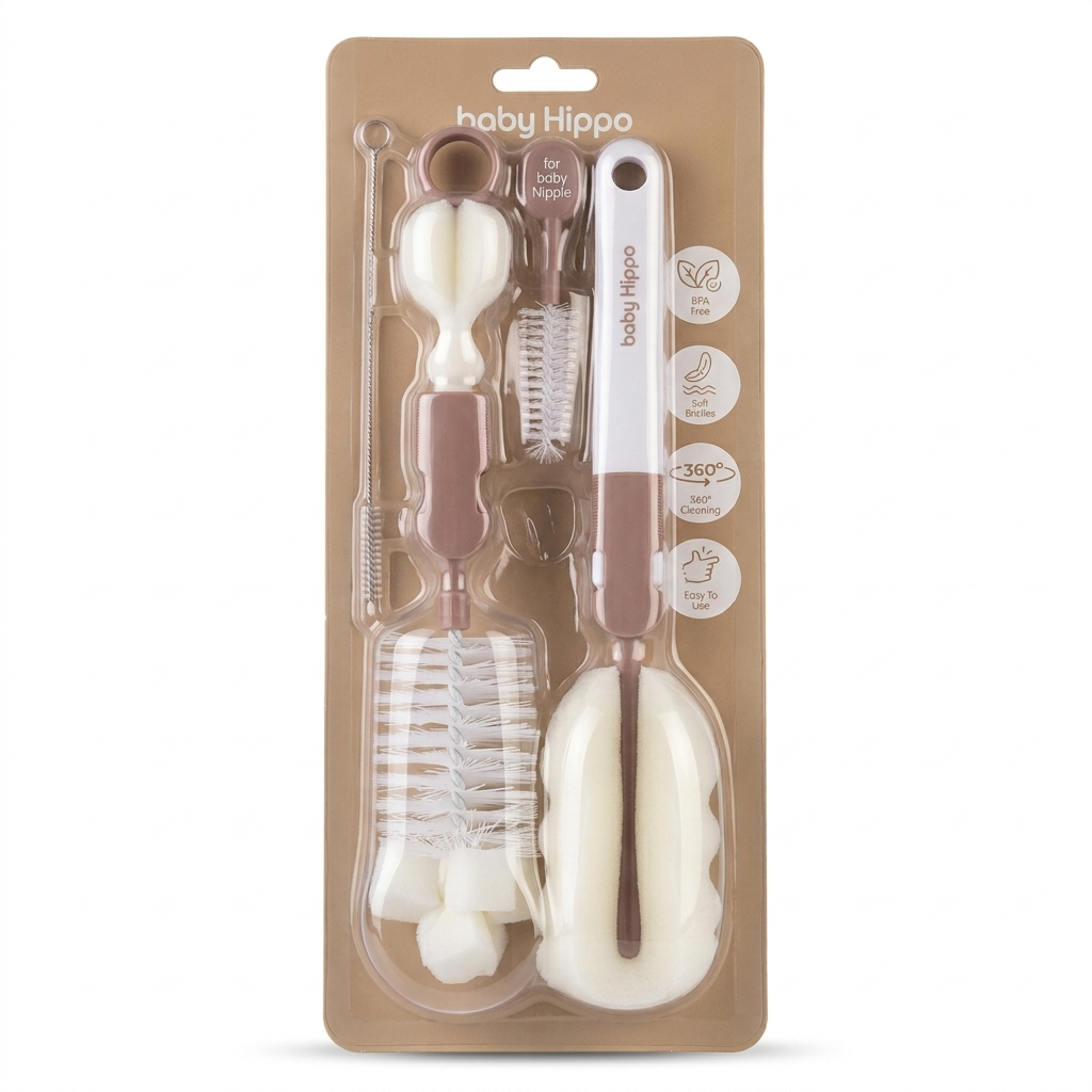 BABY HIPPO BOTTLE BRUSH SET 5IN1
