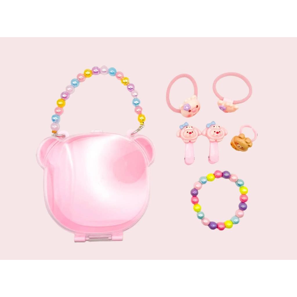 Baby Hippo Girl Accessories Gift Box - Bear Pink