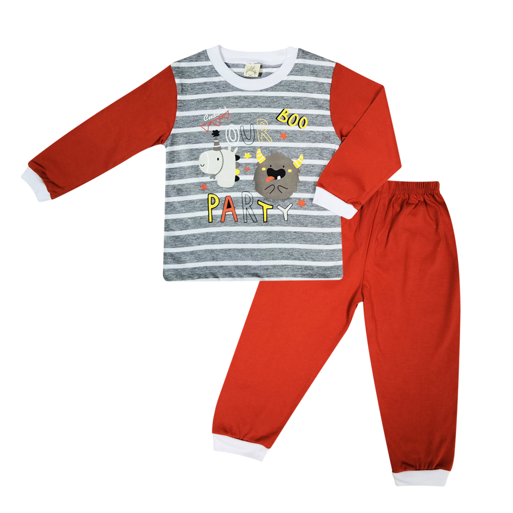Cuddles Unisex Toddler Fashion Pyjamas Suit Set (BSW1007) - Grey/Red