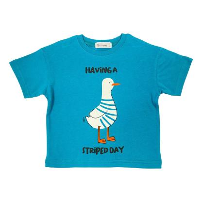 Kemeja-T Baby Hippo Lengan Pendek Tops Kasual (HTT0125-10003 - Having A Stripped Day )