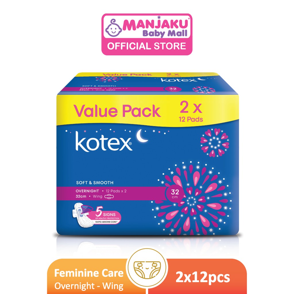 Kotex Overnight Wing - 32cm (12's x 2 Packs)