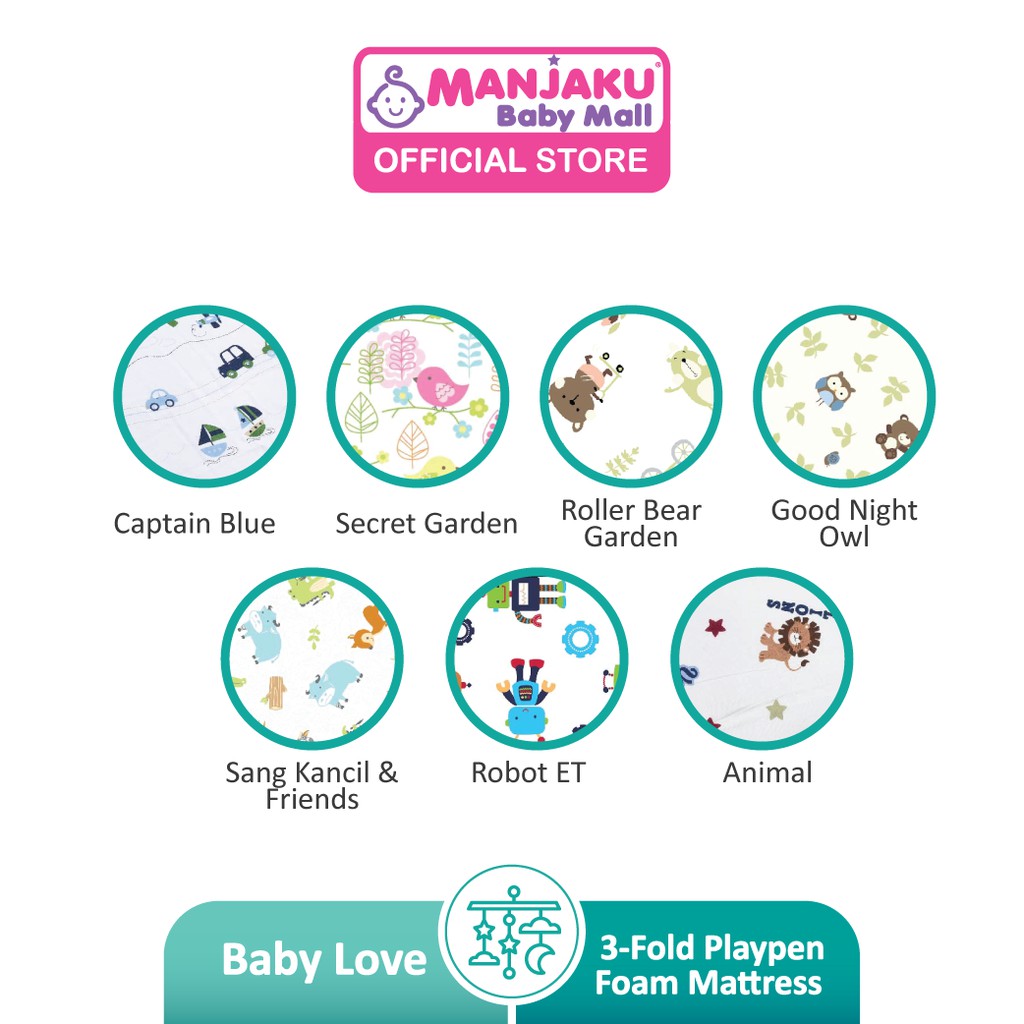 Baby Love Premium 3-Fold Playpen Foam Mattress - Animals Star (Model: 2973)