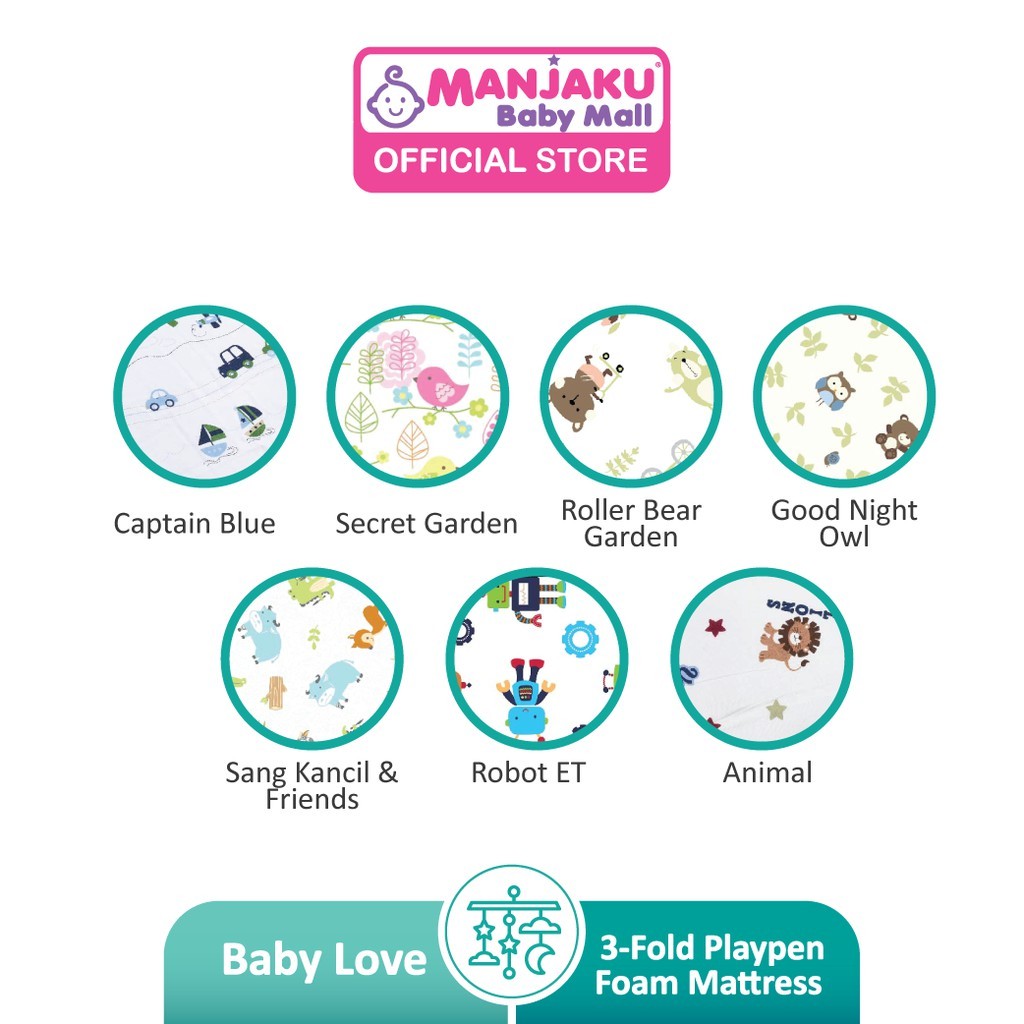 Baby Love Premium 3-Fold Playpen Foam Mattress - Secret Garden (Model: 2973)