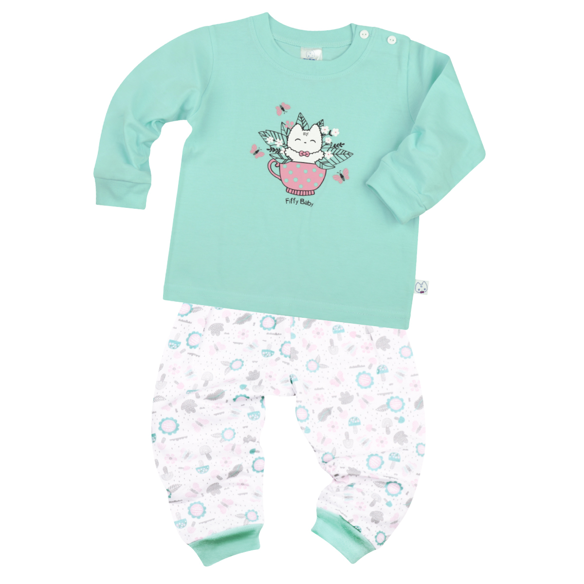 FIFFY Girl Long Sleeve Girl Pyjamas Suit 3522209 - Turquoise