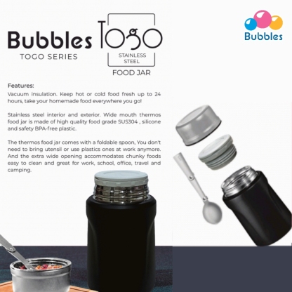 Bubbles Togo Stainless Steel Food Jar (Black) 550ml