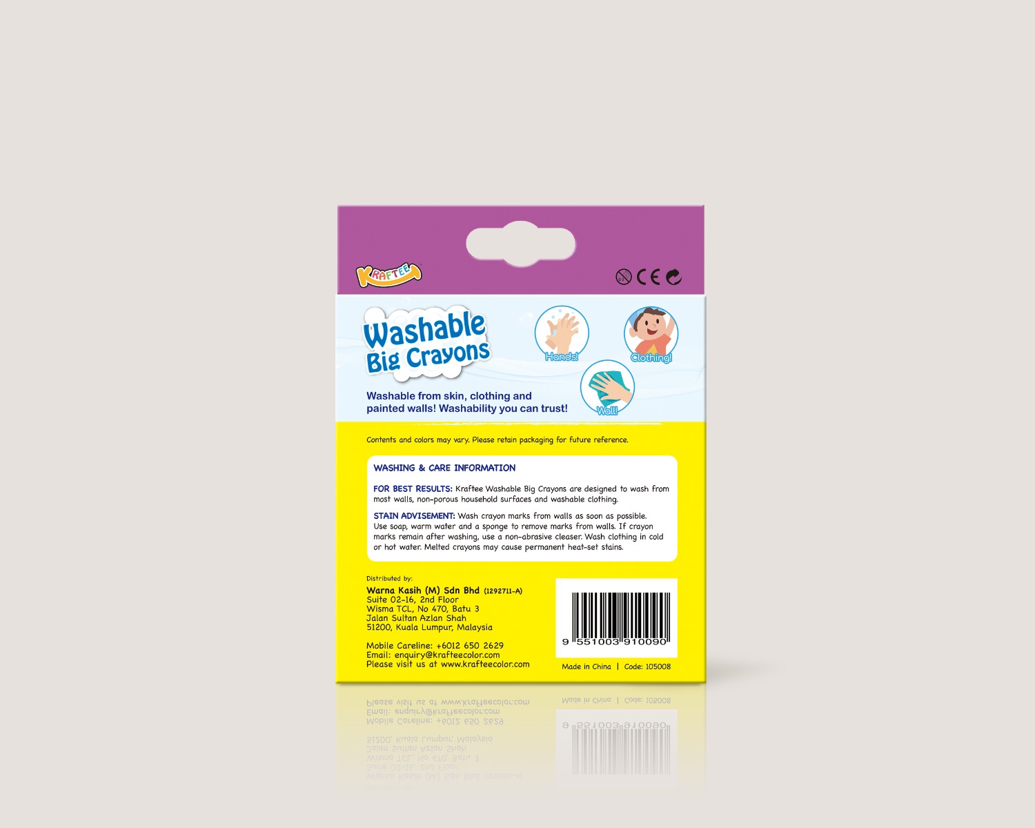 KRAFTEE 8CT WASHABLE BIG CRAYONS FOR LITTLE HANDS