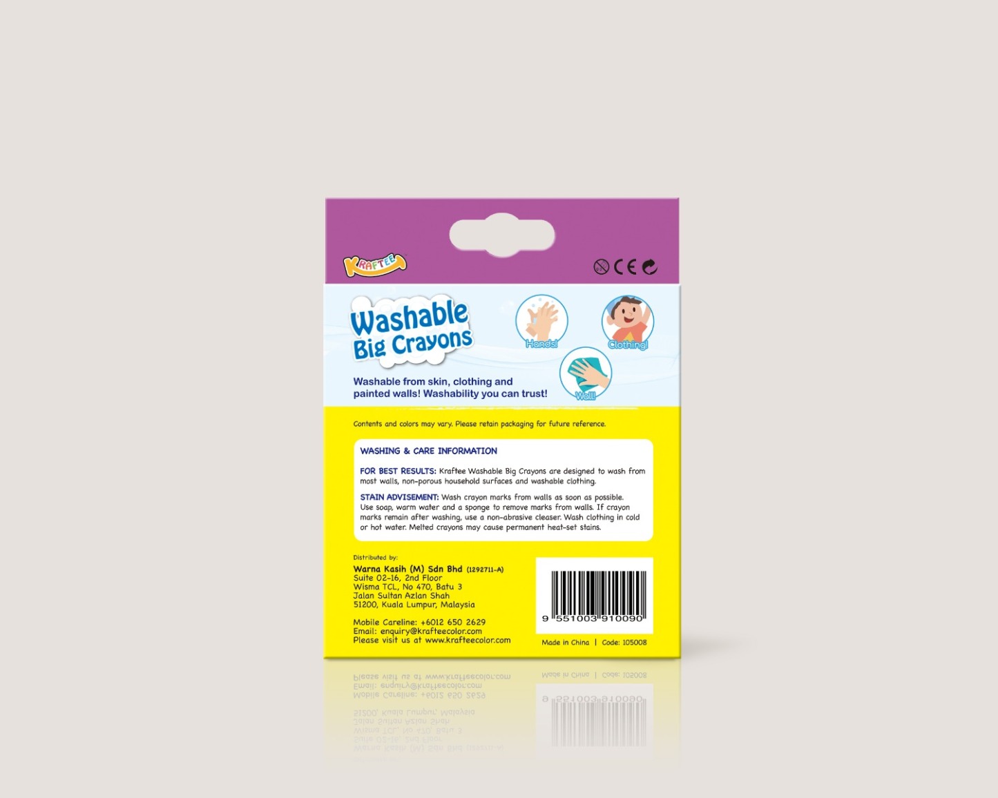 KRAFTEE 8CT WASHABLE BIG CRAYONS FOR LITTLE HANDS