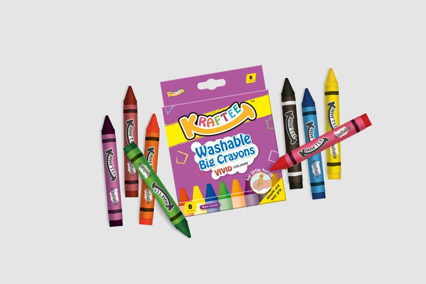 KRAFTEE 8CT WASHABLE BIG CRAYONS FOR LITTLE HANDS