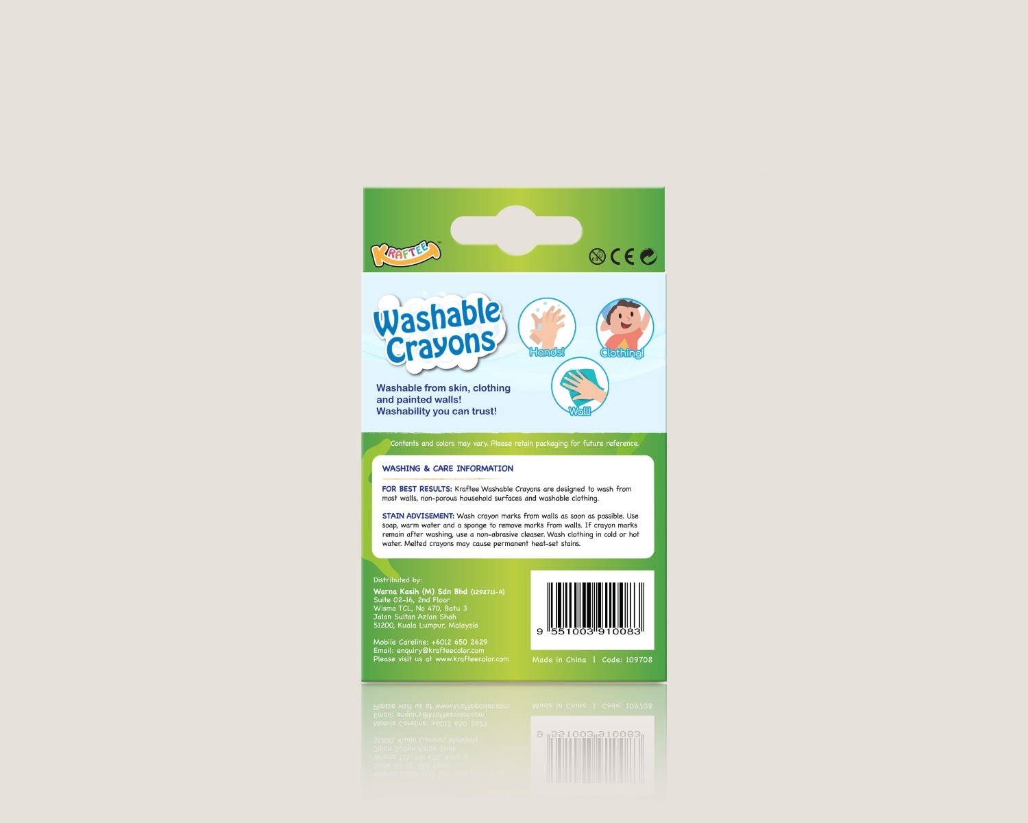 KRAFTEE 8CT WASHABLE CRAYONS SPLASHY SHILA