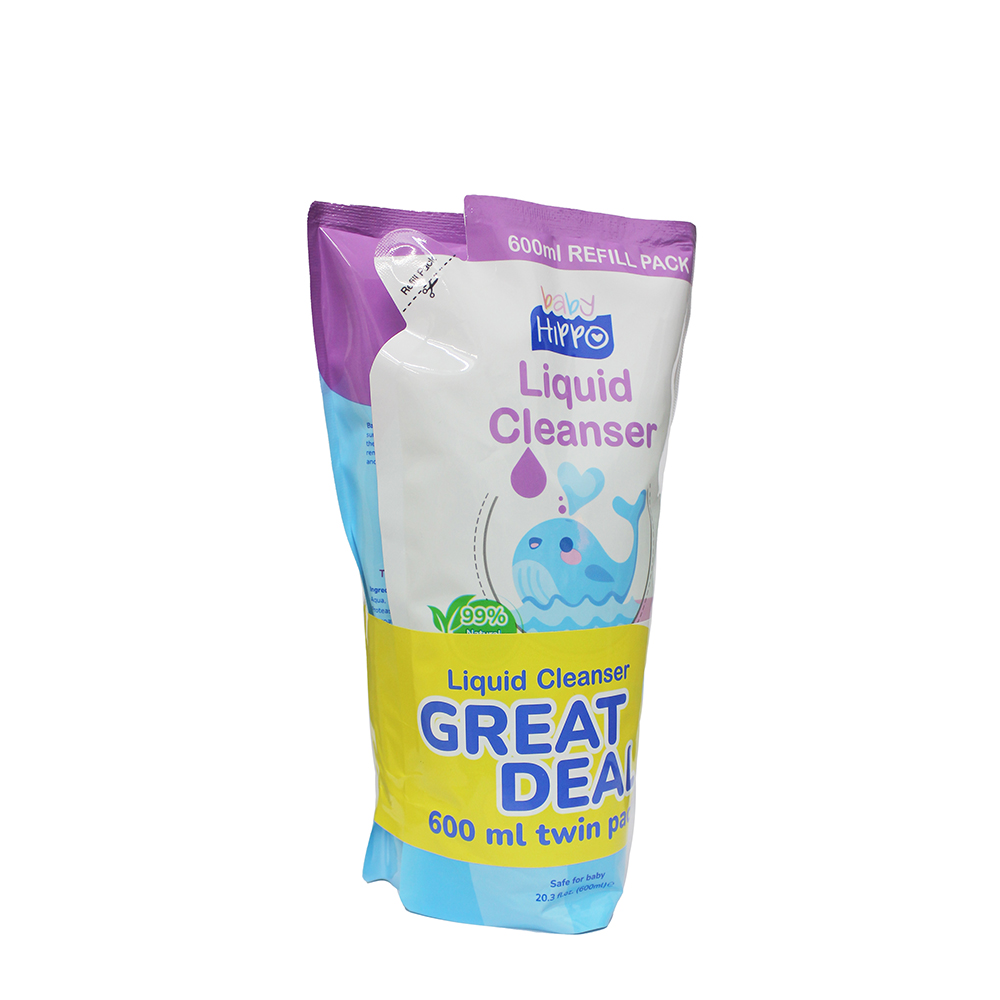 Baby Hippo Liquid Cleanser Refill TWIN Pack 600ml - Unscented