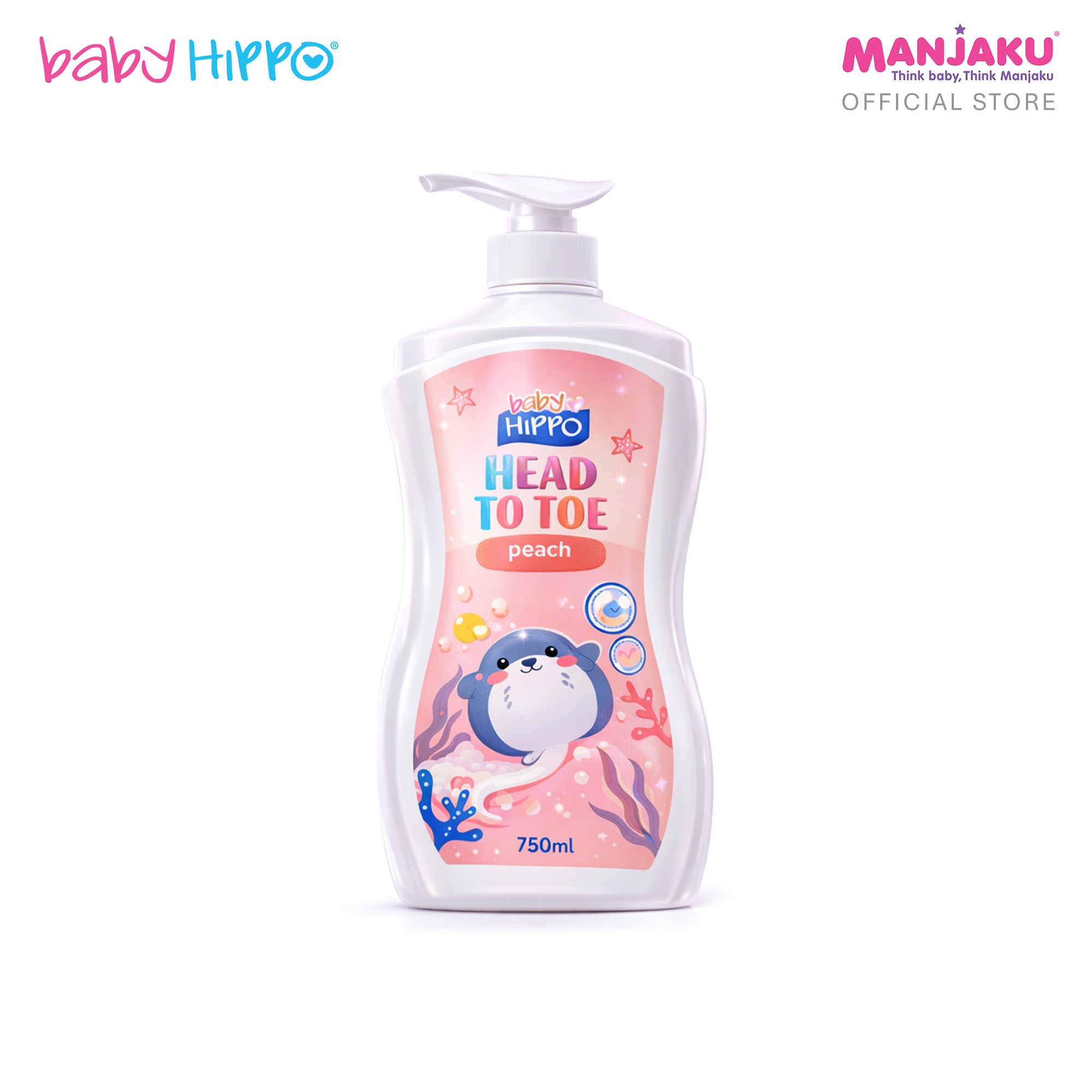 BABY HIPPO HEAD TO TOE 750ML PEACH-PINK