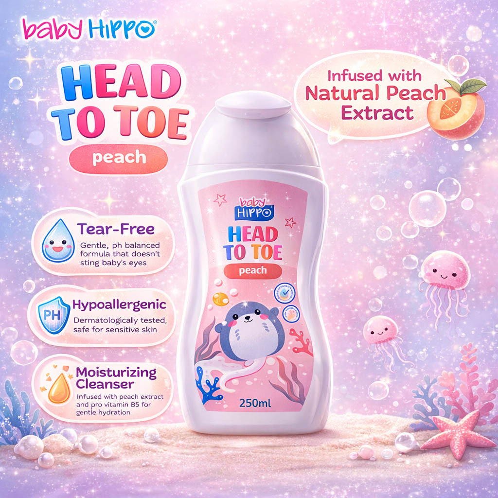 BABY HIPPO HEAD TO TOE 250ML PEACH-PINK