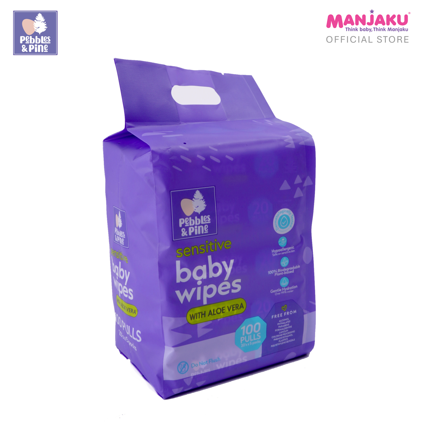 PEBBLES & PINE B.WIPES 5X20S ALOE VERA