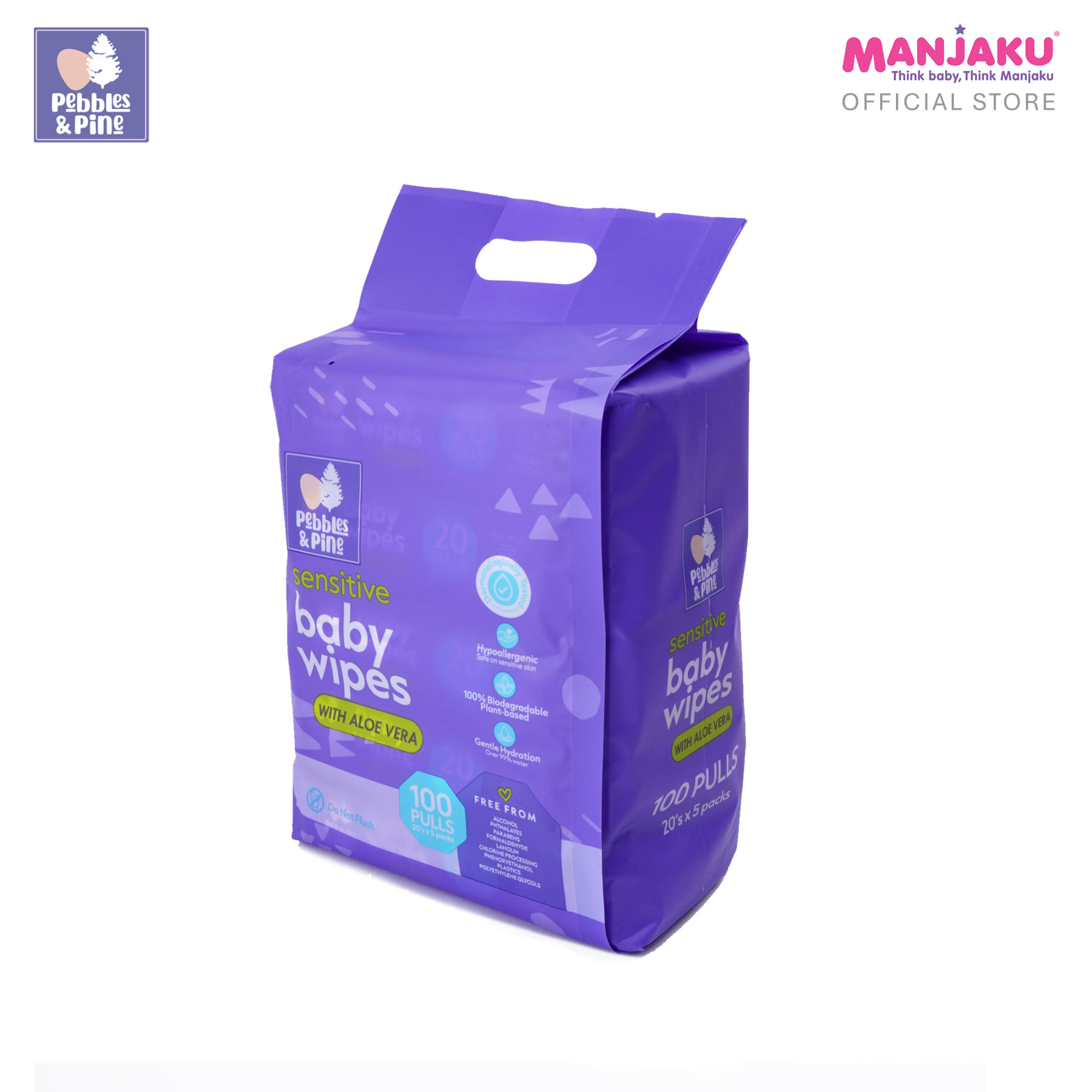 PEBBLES & PINE B.WIPES 5X20S ALOE VERA