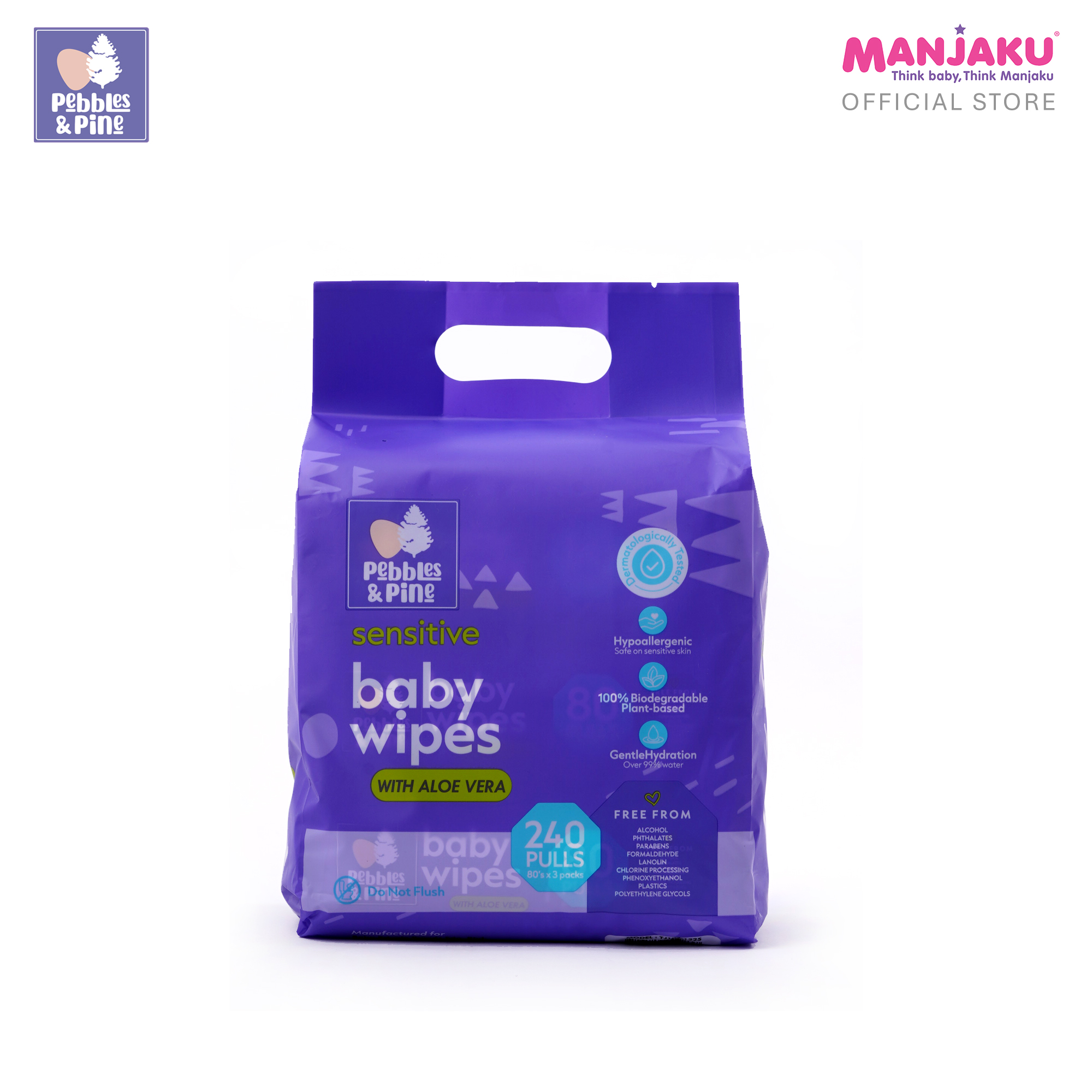 PEBBLES & PINE B.WIPES 3X80S ALOE VERA