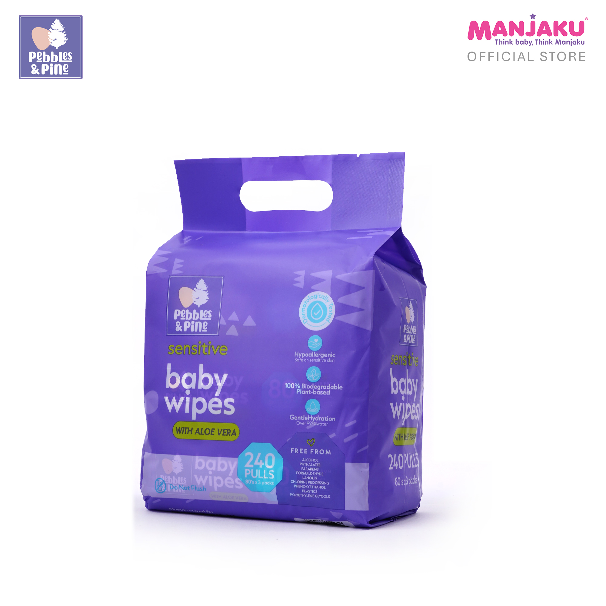 PEBBLES & PINE B.WIPES 3X80S ALOE VERA