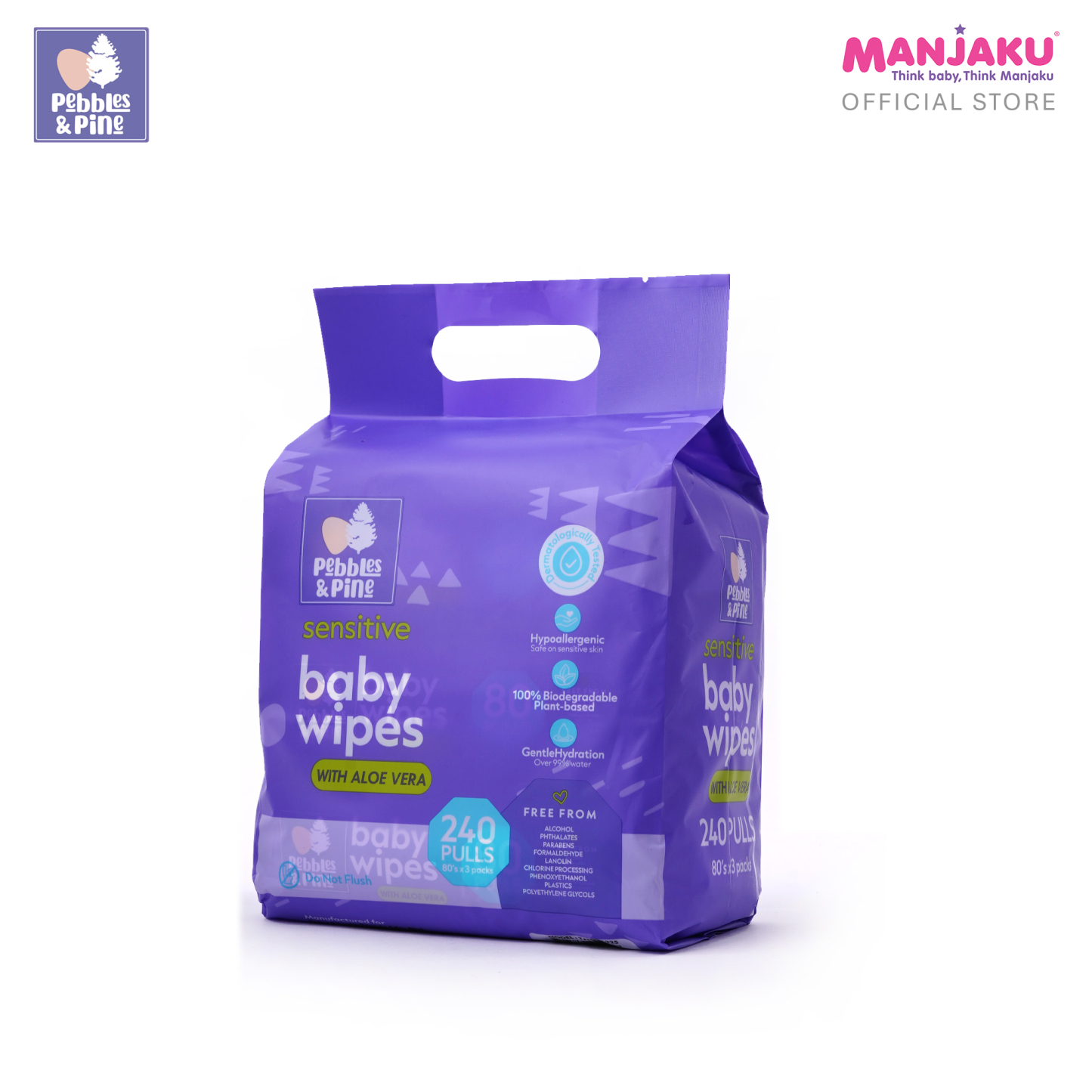 PEBBLES & PINE B.WIPES 3X80S ALOE VERA