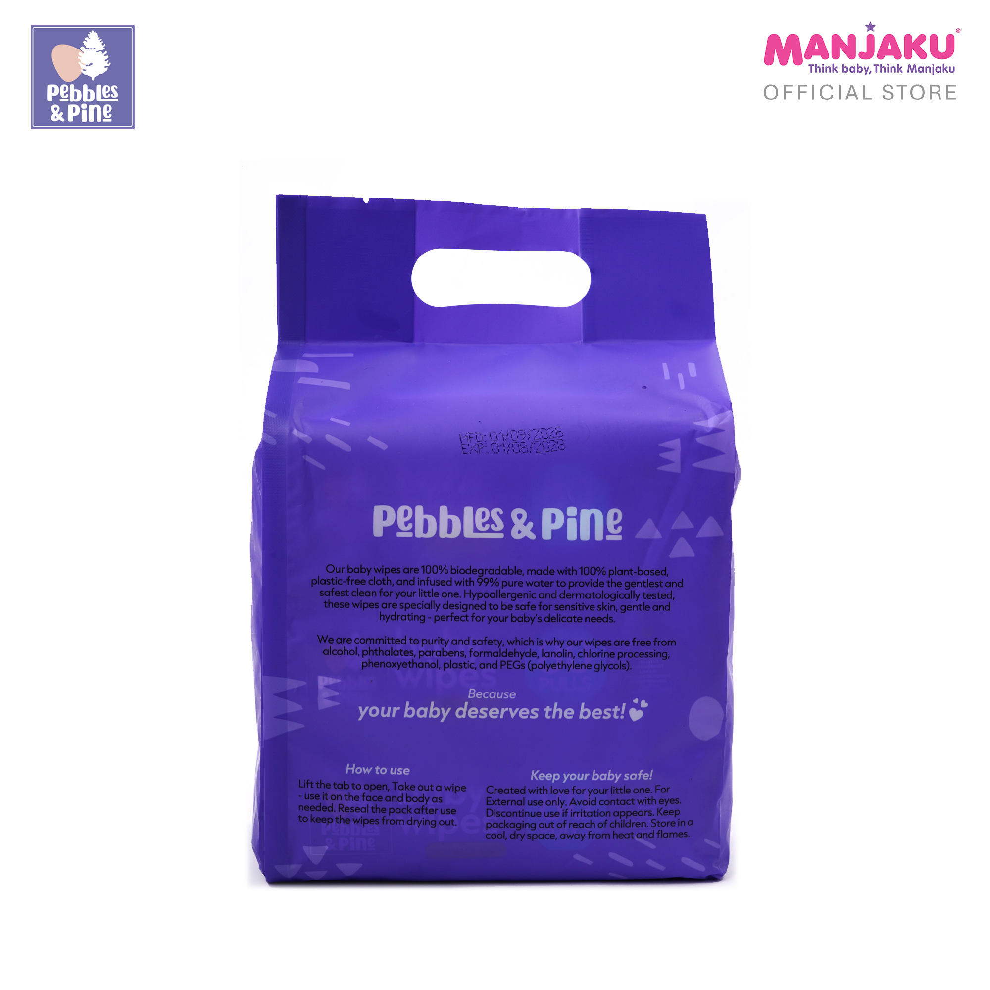 PEBBLES & PINE B.WIPES 3X80S ALOE VERA