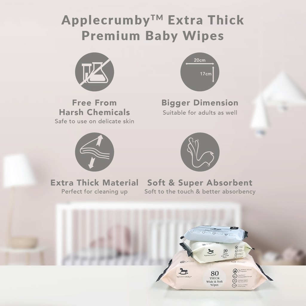 Applecrumby Extra Thick Honey Baby Wipes 2x80s