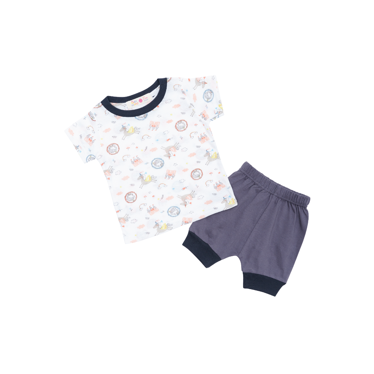 Baby Hippo Unisex Basic Collection Toddler Suit Set - White/Grey (HTS0122-19001)-6 - 12 Months
