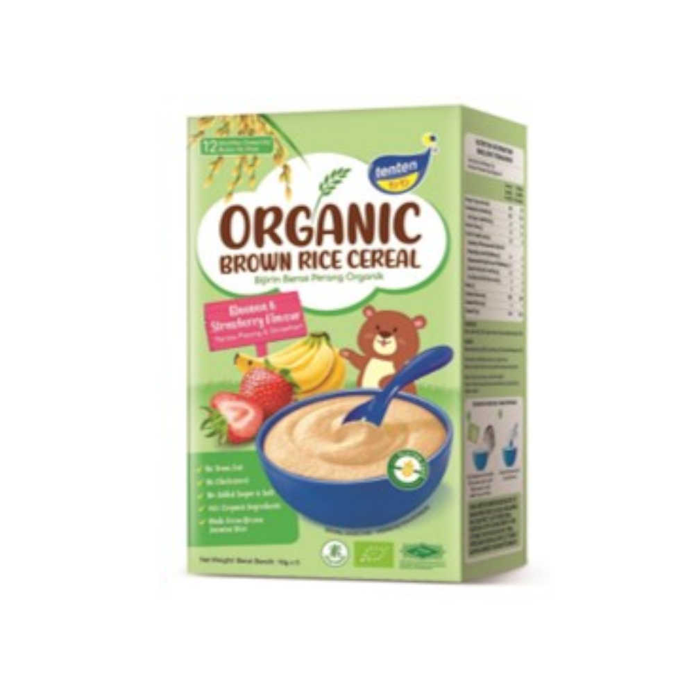 Tenten Organic Brown Rice Cereal - Banana & Strawberry 80G
