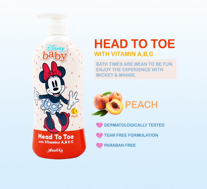 ANAKKU-DISNEY BABY Head to Toe 700ML-ABC PEACH - Assorted Color