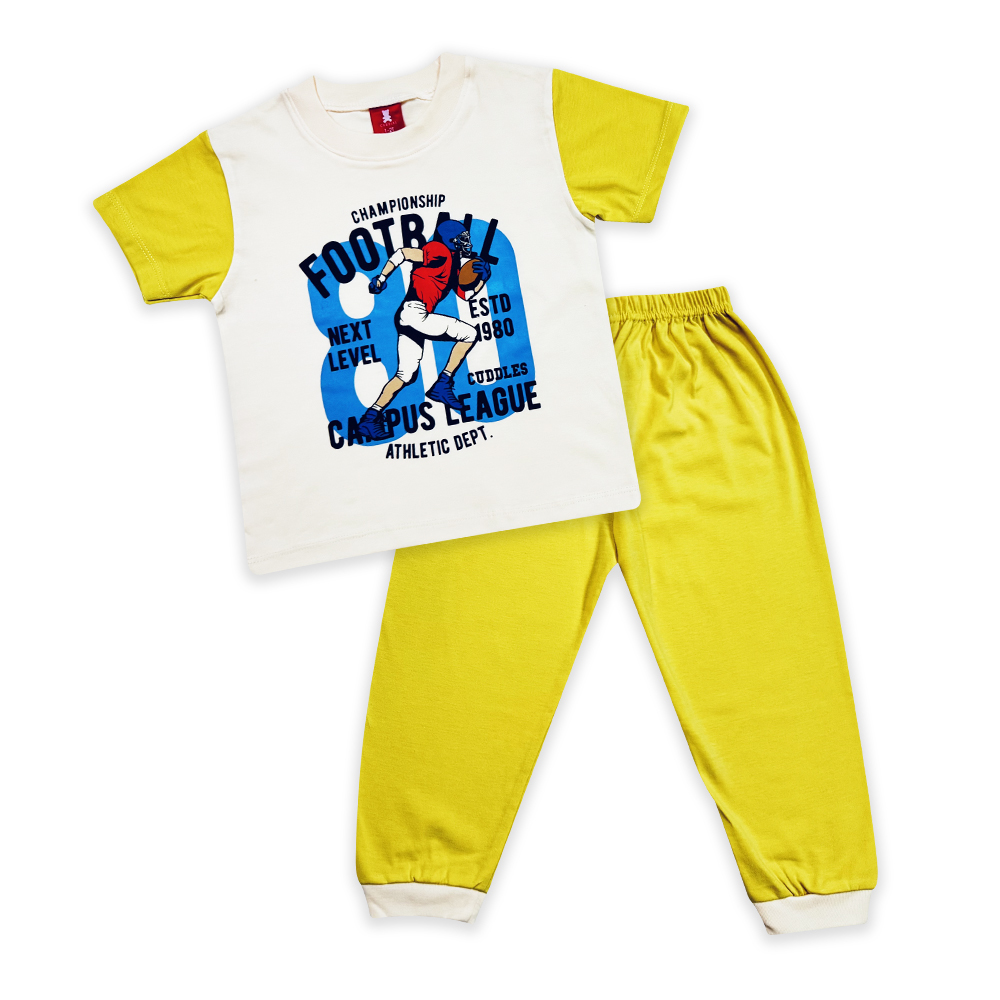 CUDDLES TODDLER BOY FASHION PYJAMAS SUIT SET (BSW1007) - LIGHT YELLOW