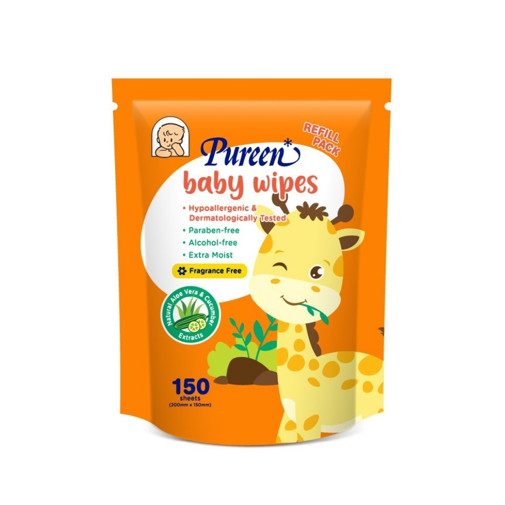 Pureen Baby Wipes 150s - Refill - Orange (Fragrance Free)