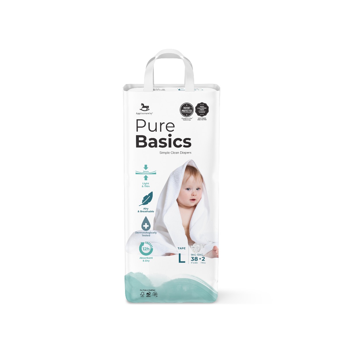 Applecrumby PureBasics Tape Diapers - L38