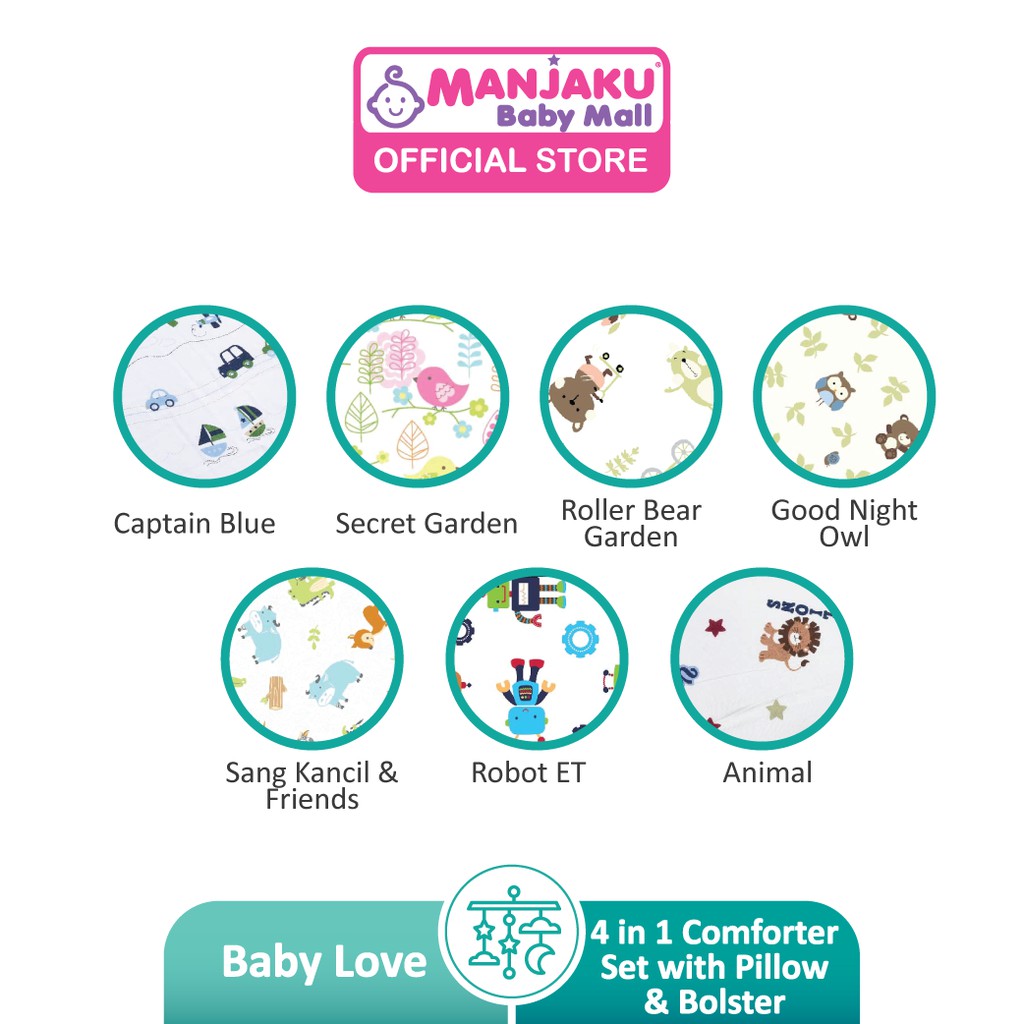Baby Love Premium 4 in 1 Comforter Set with Pillow & Bolster - Captain Blue (Model: 4910)