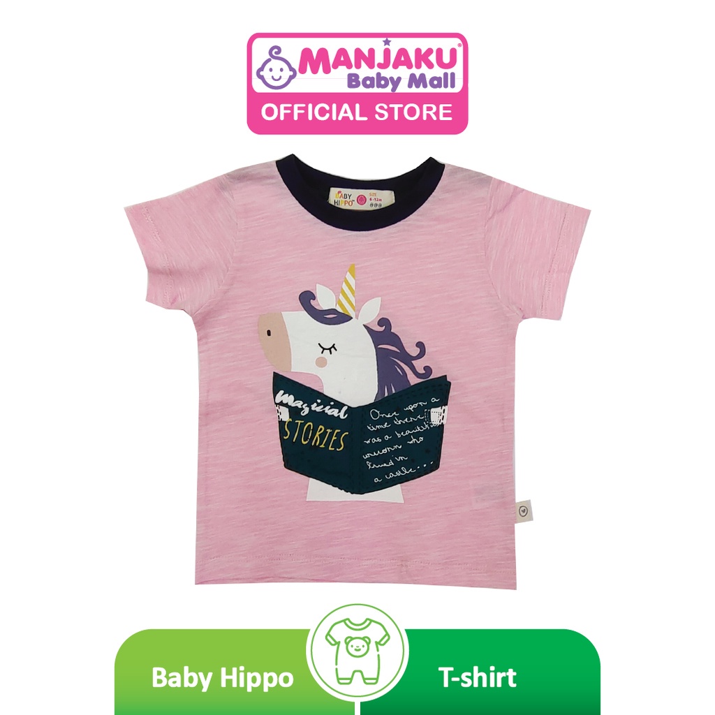 Baby Hippo Basic Collection Short Sleeve Unicorn T-shirt - Pink & Blac