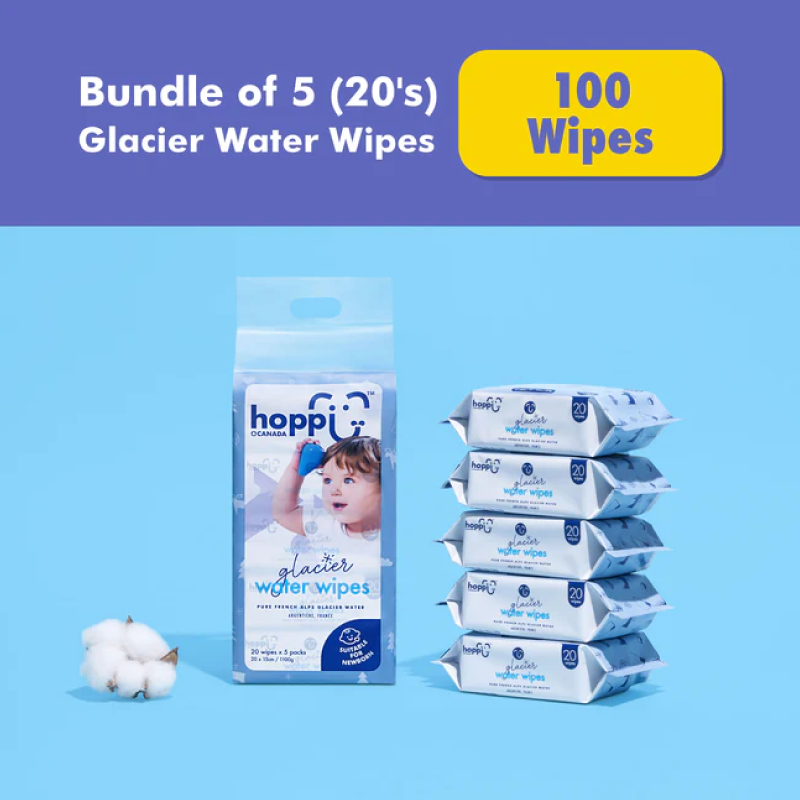 Hoppi Glacier Water Wipes 20's x 5packs