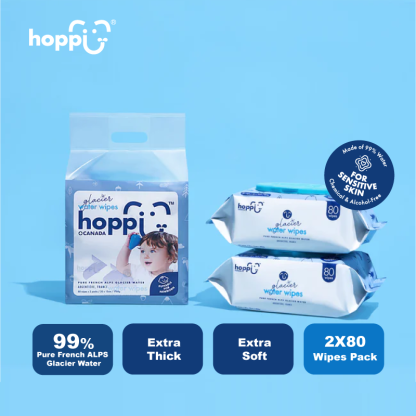 Hoppi Glacier Water Wipes 80's x 2packs