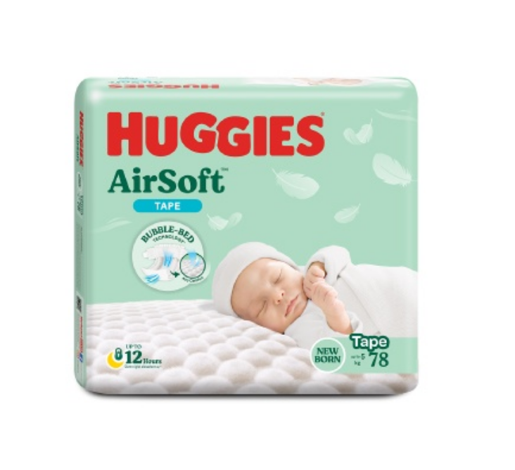 Huggies AirSoft Tape Diapers Super Jumbo Pack NB78