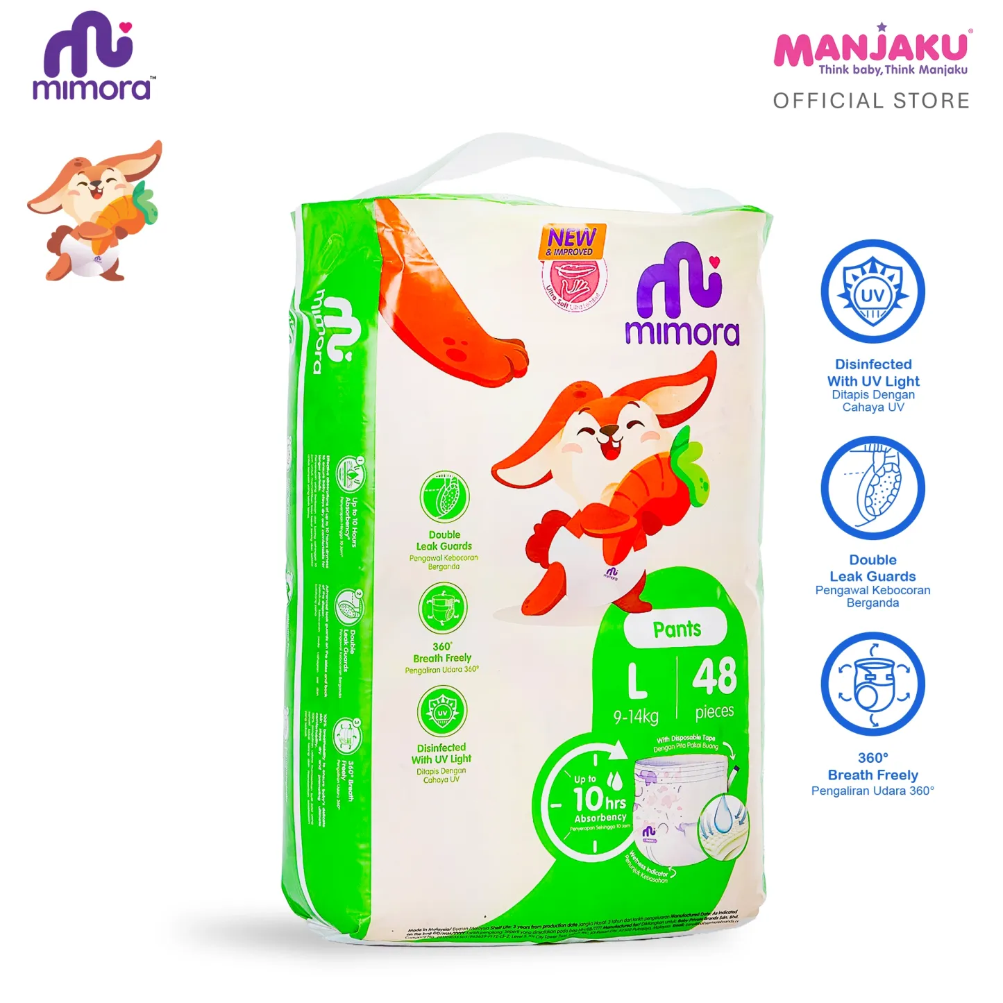 Mimora Chlorine Free Pants Diapers - L48 Bayi