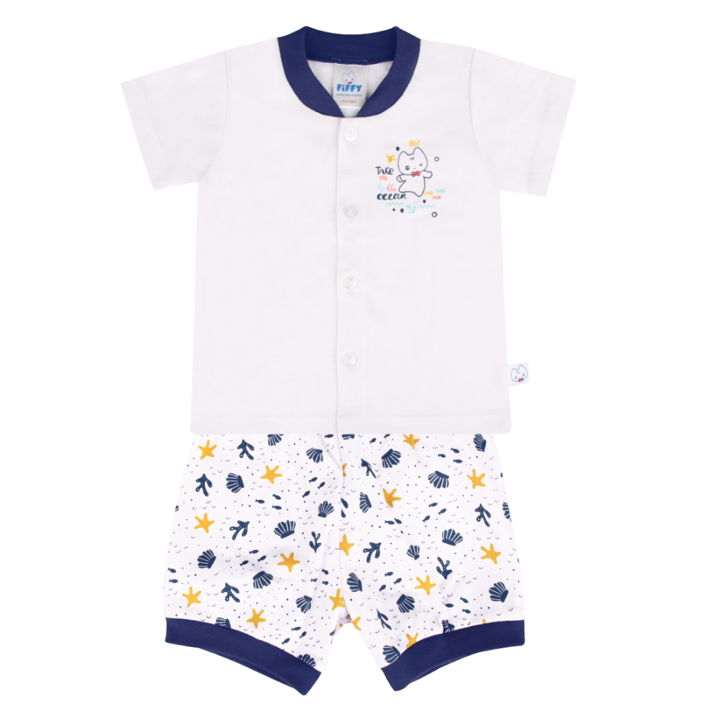 FIFFY Boy Basic Range Short Sleeve Vest Suit (1123001) - Dark Blue