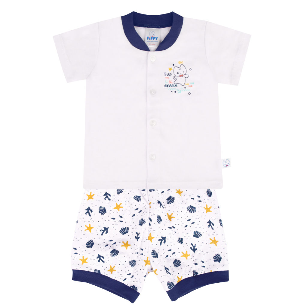 FIFFY Boy Basic Range Short Sleeve Vest Suit (1123001) - Dark Blue
