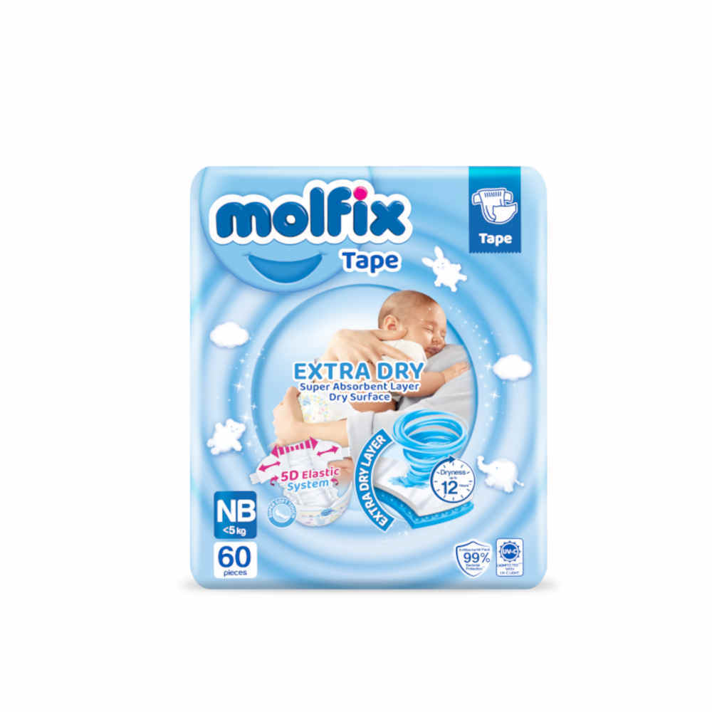 Molfix Extra Dry Tape Diaper Super Jumbo Pack (NB60)